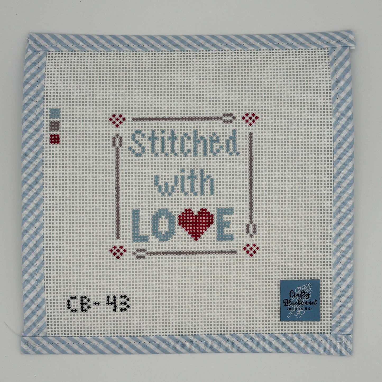 Stitched with Love by Crafty Bluebonnet Designs - Hand-Painted Needlepoint Canvas (13 Mesh)