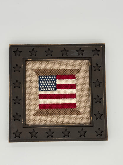 USA Flag Spool by Crafty Bluebonnet Designs - Hand-Painted Needlepoint Canvas (13 Mesh)