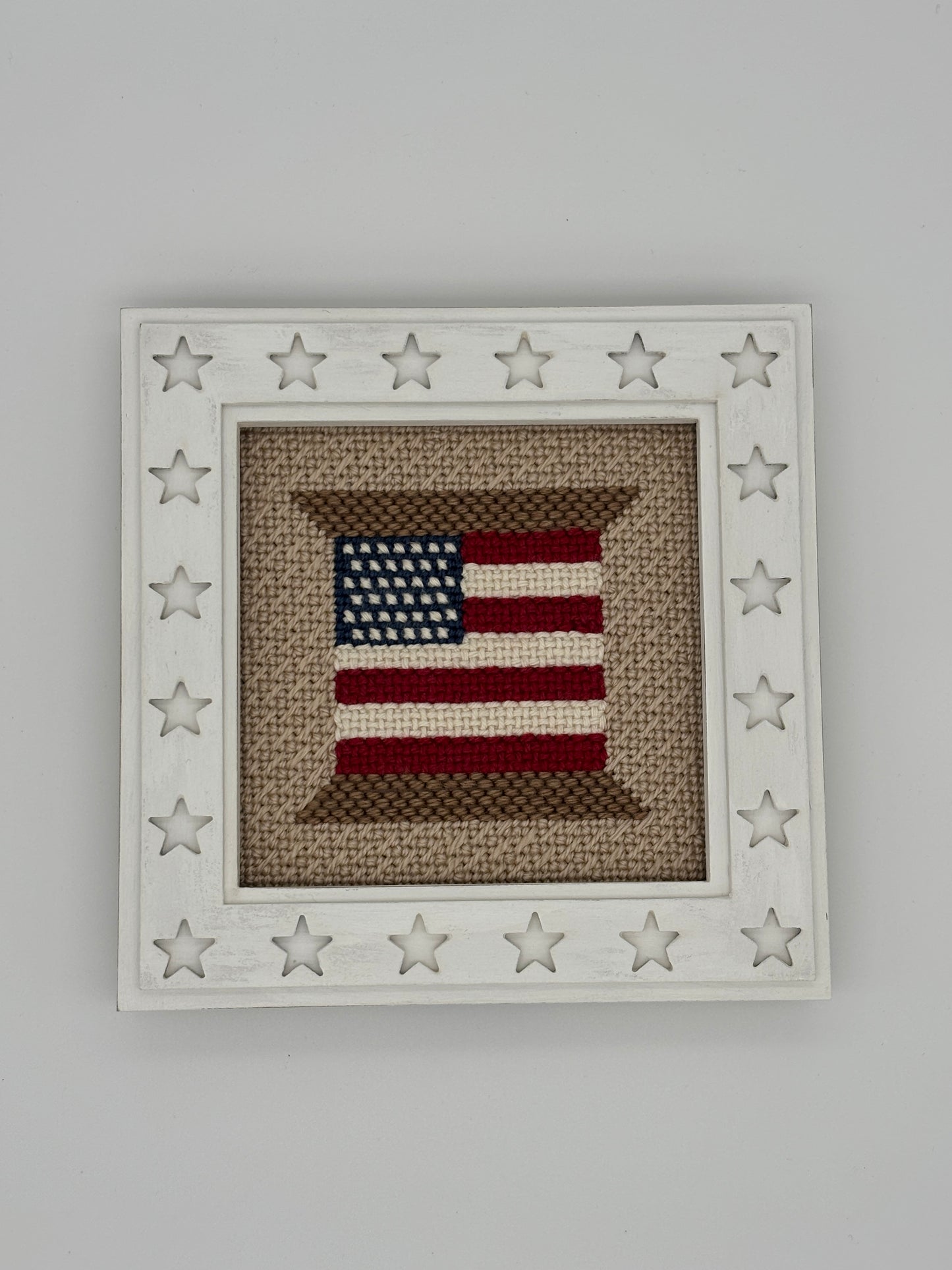 USA Flag Spool by Crafty Bluebonnet Designs - Hand-Painted Needlepoint Canvas (13 Mesh)